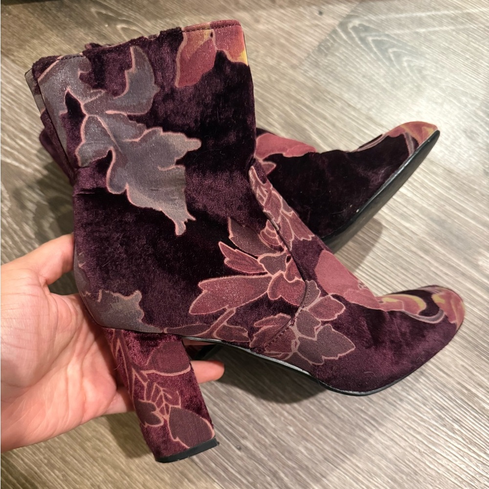Steve Madden Floral Velvet Ankle Boots - Burgundy